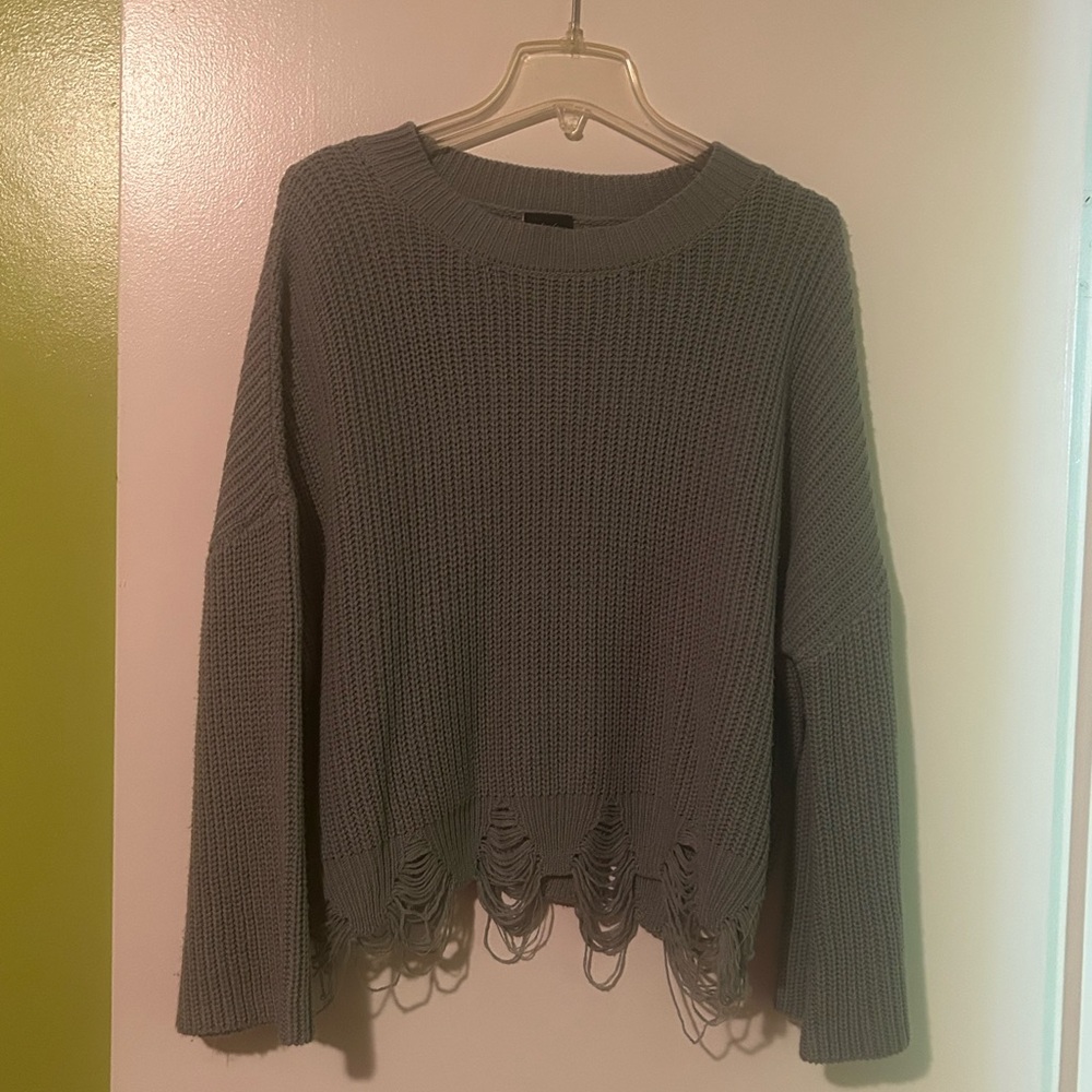 Daytrip Gray Distressed Crew Neck Sweater